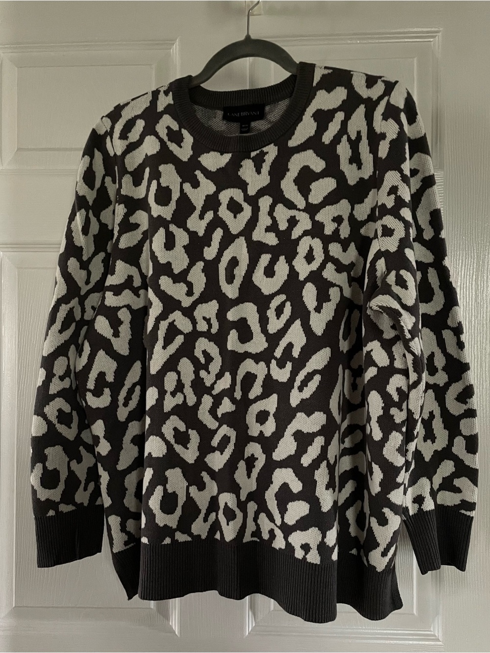 Lane Bryant Black and Cream Leopard Print Crewneck Sweater